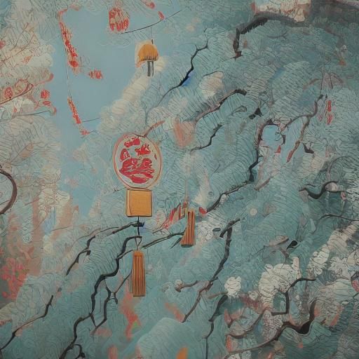 Traditional Chinese Interior with Screen in Expressionist St...