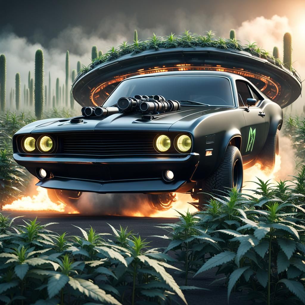 matte black muscle car that also resembles a ufo in racing s...