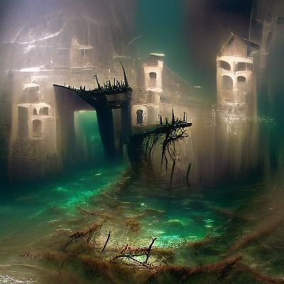 Ancient sunken town underwater