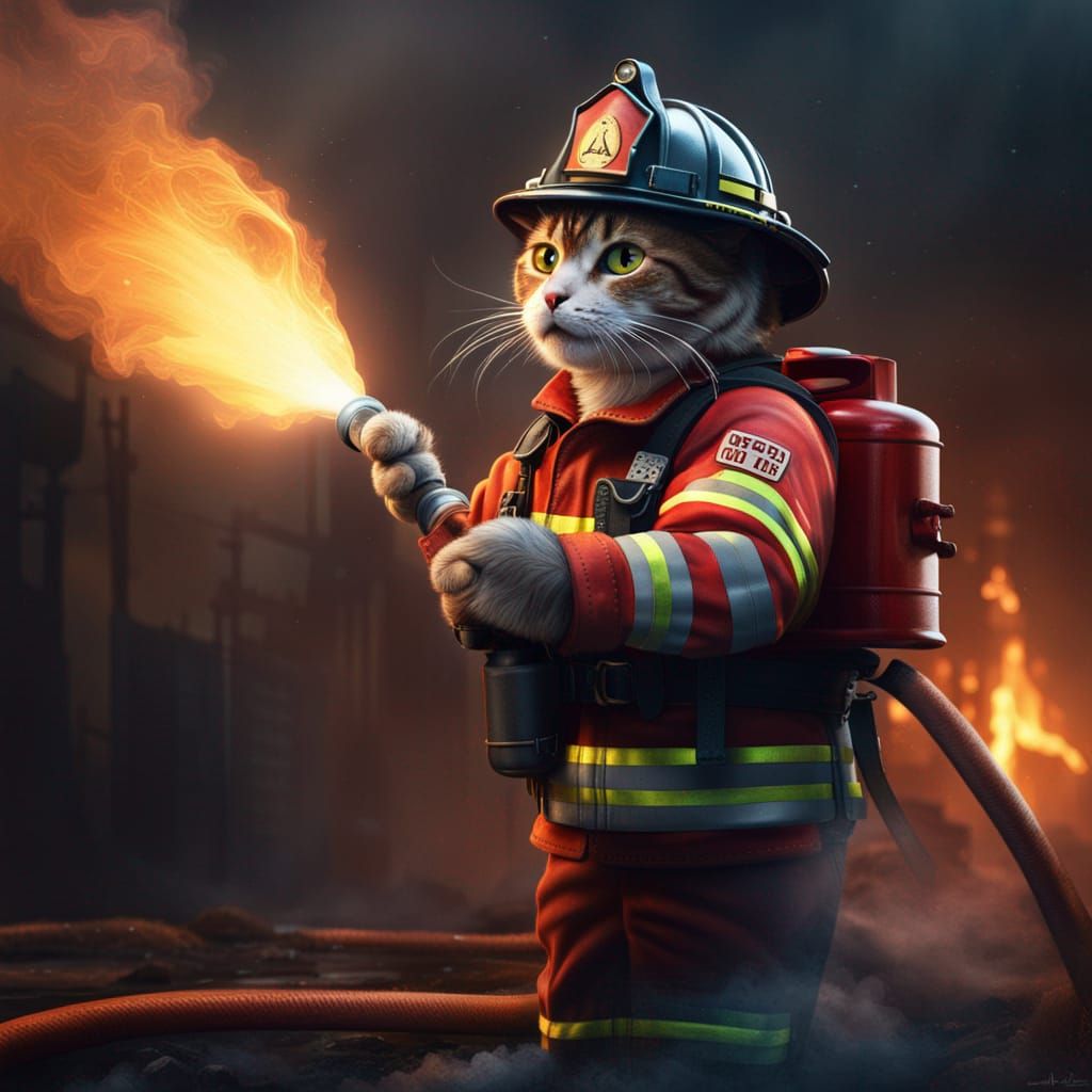 Firecat at work  by @Karamy
