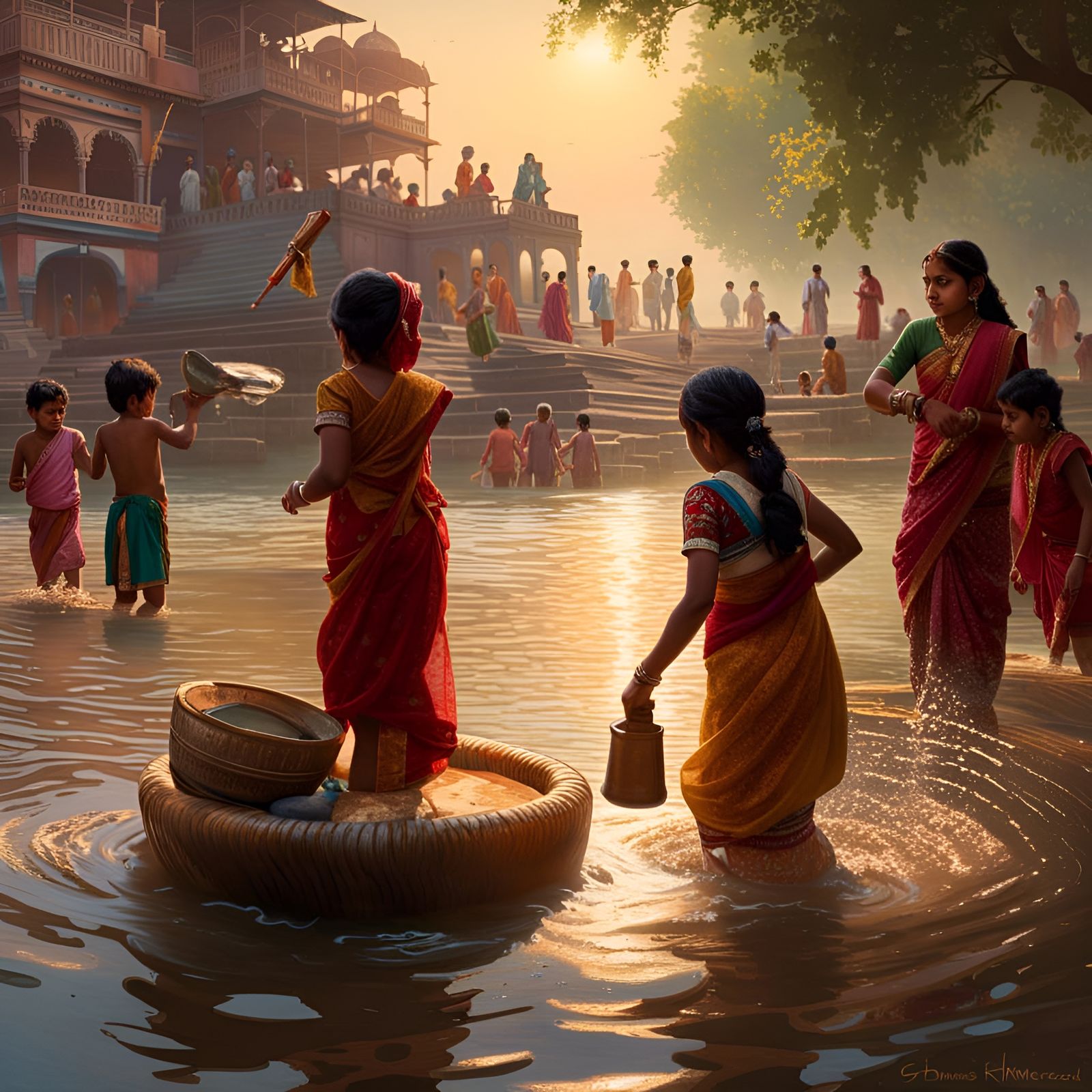 Children playing in the Ganges River  by @Queen Of Denial