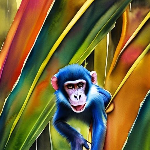 Monkey in banana leaves having fun - AI Generated Artwork - NightCafe ...