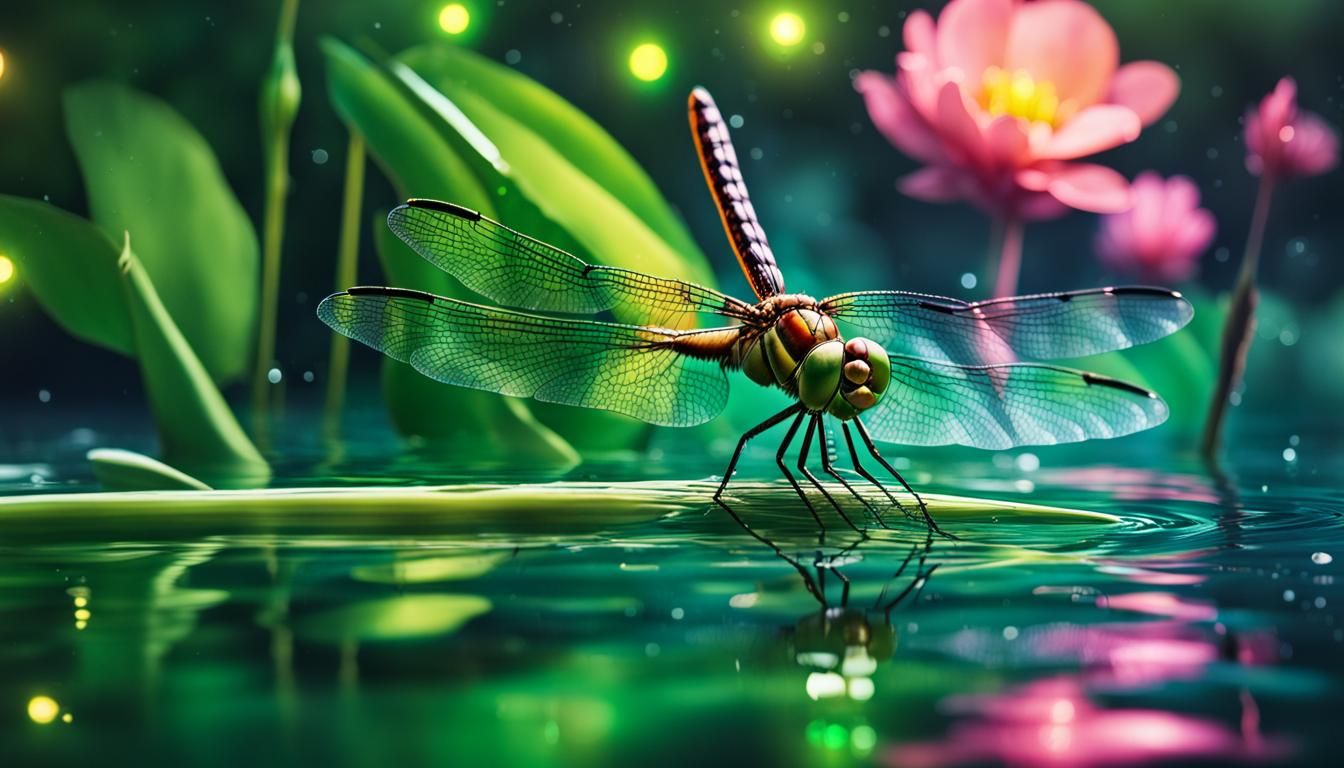 Dragonfly over water.  by @Unleash