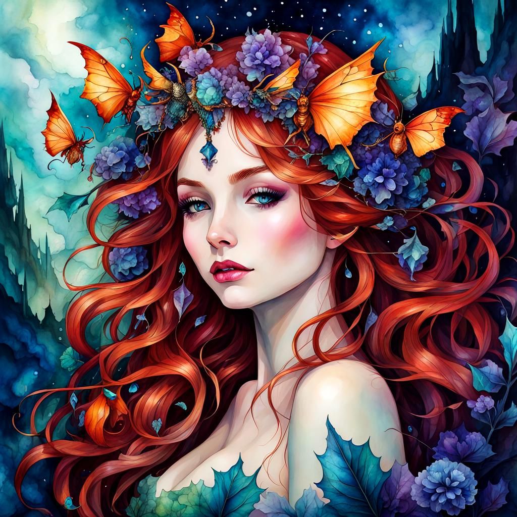 Crystalline, manticore, alcohol ink, deep saturation, 🧚‍♀️,...