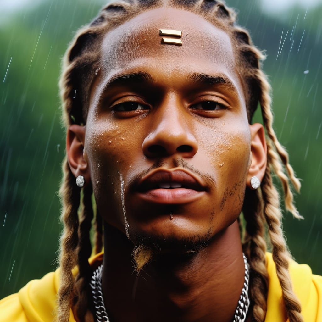 Surreal Rapper soaks in Rainy City Streets - AI Art