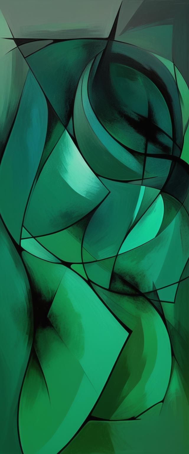 Abstract green hues and dark lines intertwine to create an e...