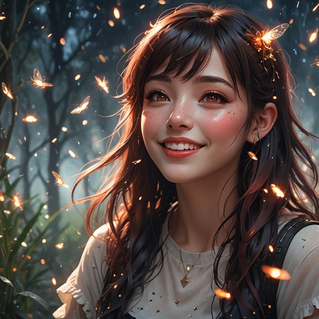 Ethereal mist background, littered with fireflies, fairies ,...