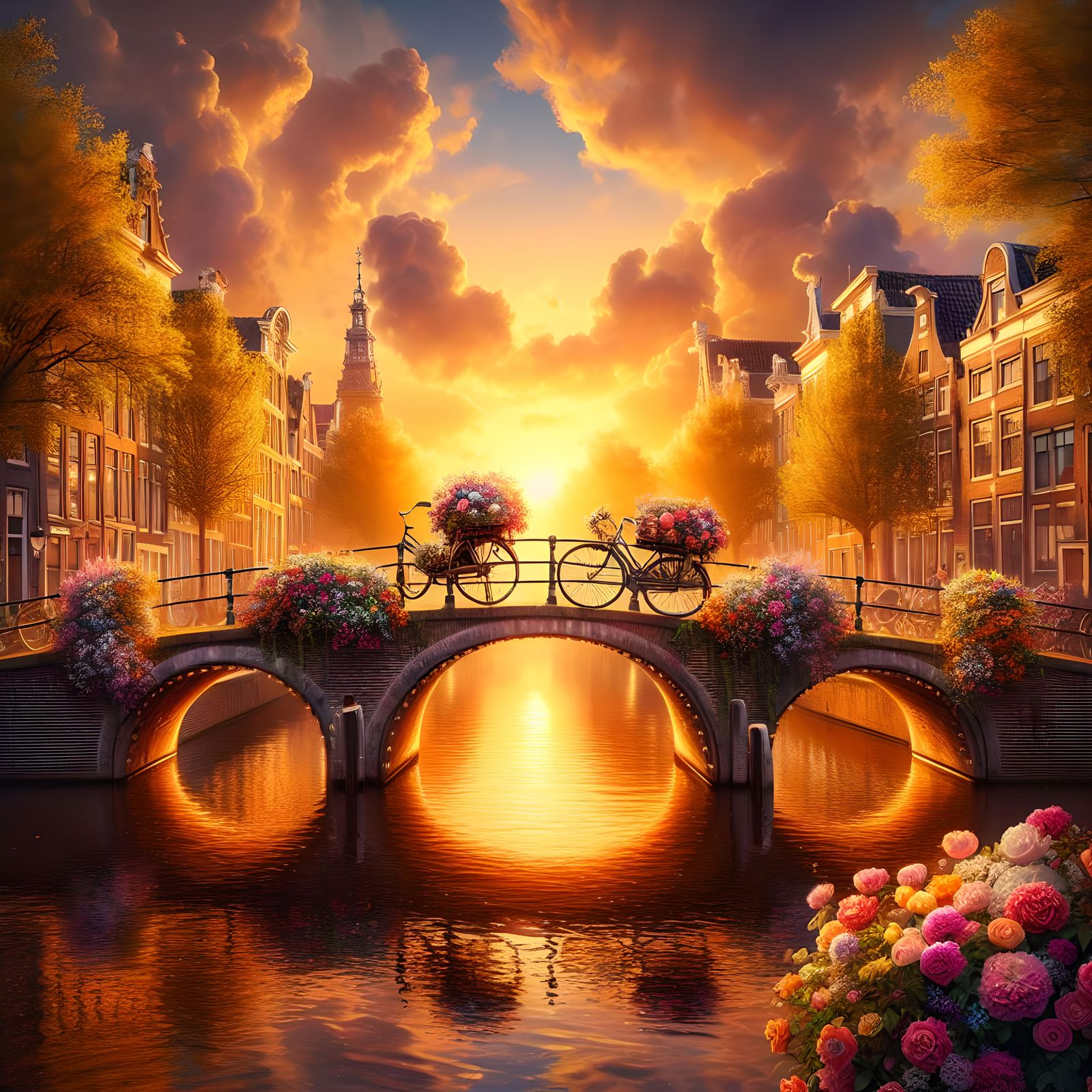 Amsterdam Canal at Sunset
