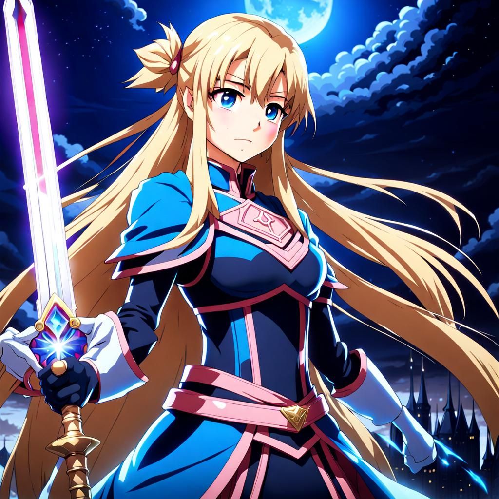 Full body female warrior in perfect figure with pigtails blo...