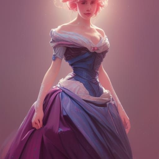 pink and blue royal Victorian ball gown head and shoulders p...