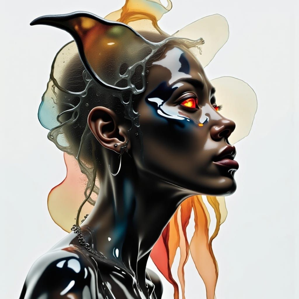 <lora:liquid:3.0> Partial-hiding chrome-Mask, intricate glitch art,  velvet-red bulging glowing x-eyes behind imperial glasses:: chains infr...