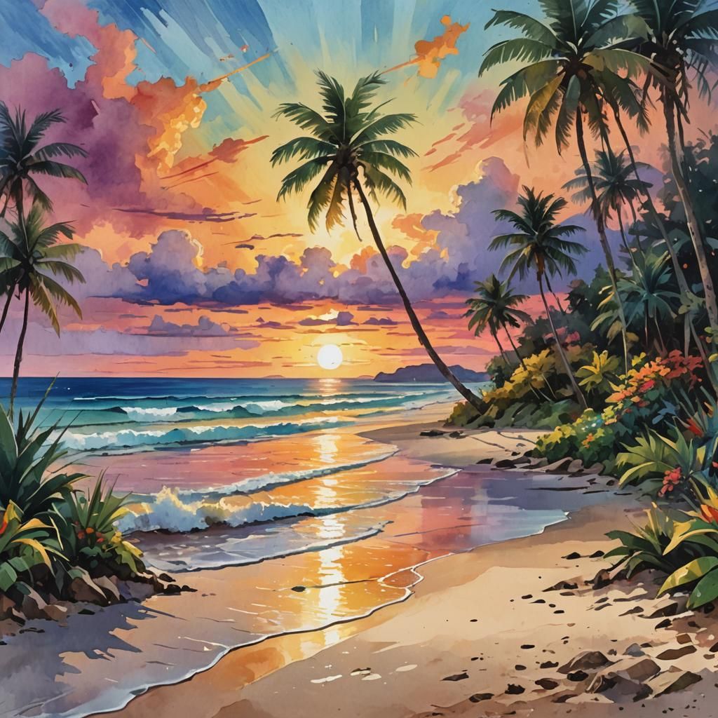 Stunning beach sunset at a tropical resort  by @Ryota Muranaka