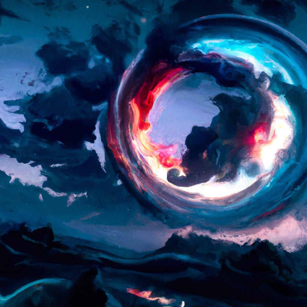 Dreamy Night Sky Eclipse Cataclysm in Detailed Painting