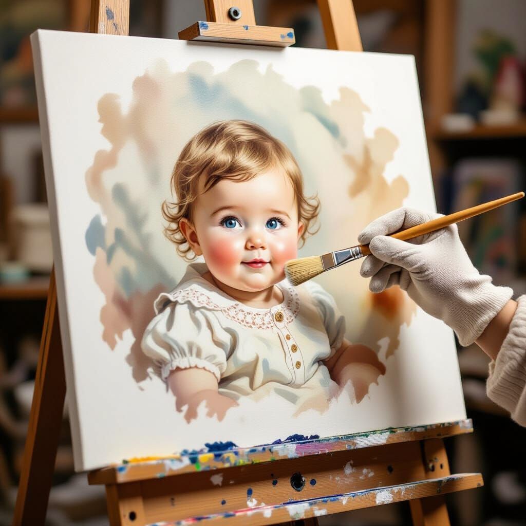 Watercolor Baby Portrait in Storybook Style