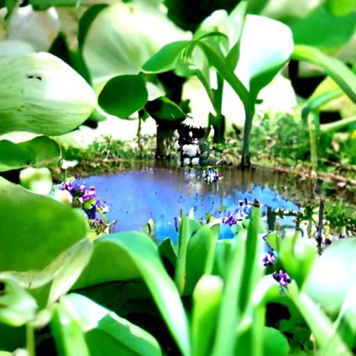 A lovely Pond in the Deep Forest with Water Hyacinths