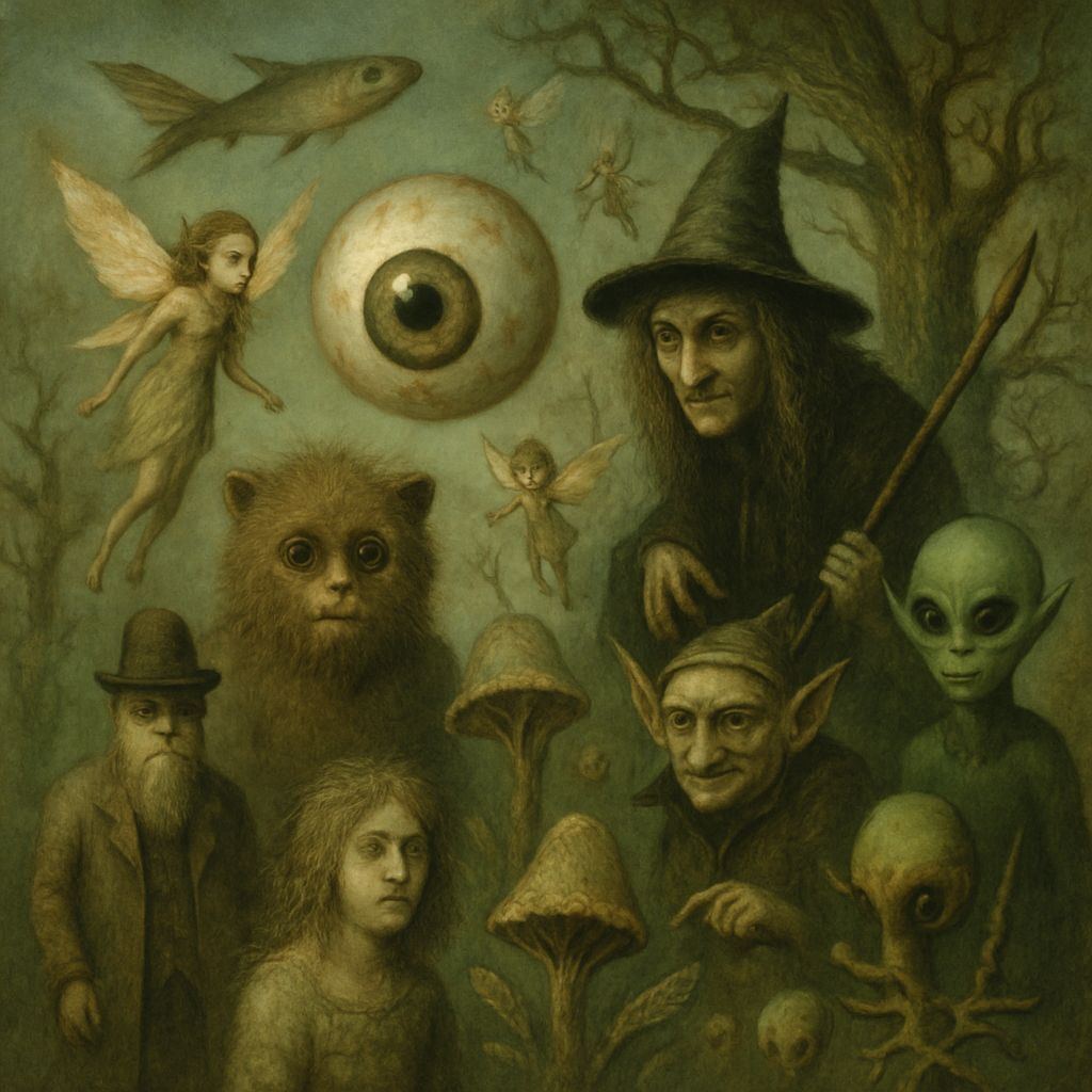 The strangest dream from Elsewhere, surrealism, magic realism, fantasy, strange faerie creatures, weird people, giant eyeball, time travelle...