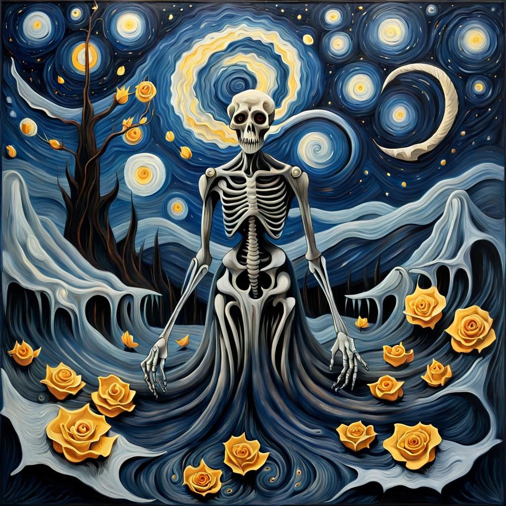 A starry night made of molten magnesium and rose petals. A m...