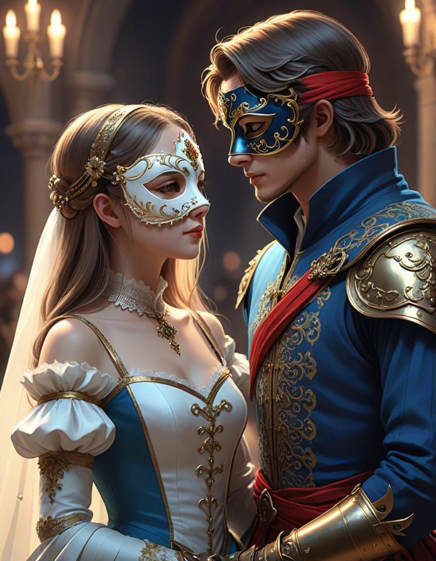 14th Century Masquerade Ball in Vibrant Anime Style
