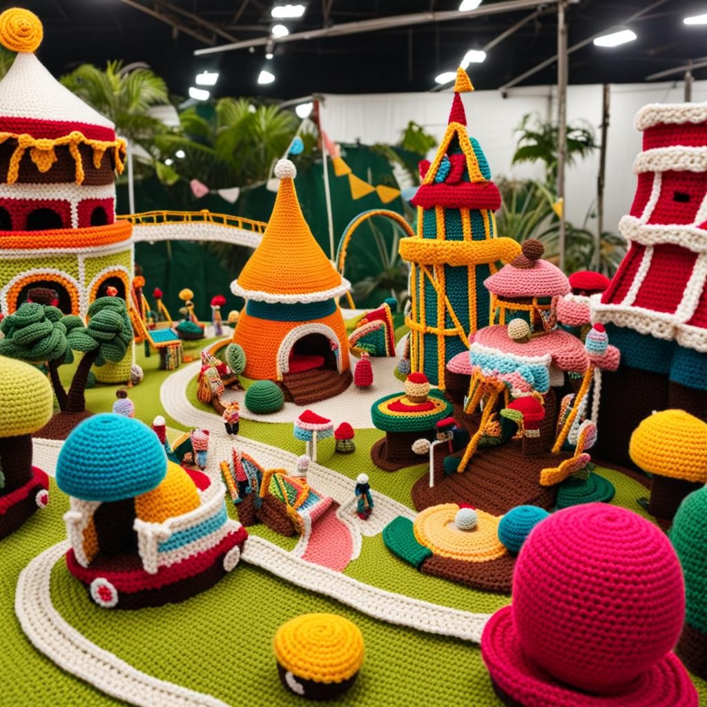 A crochet amusement park with free yarn, rides, and craft th...