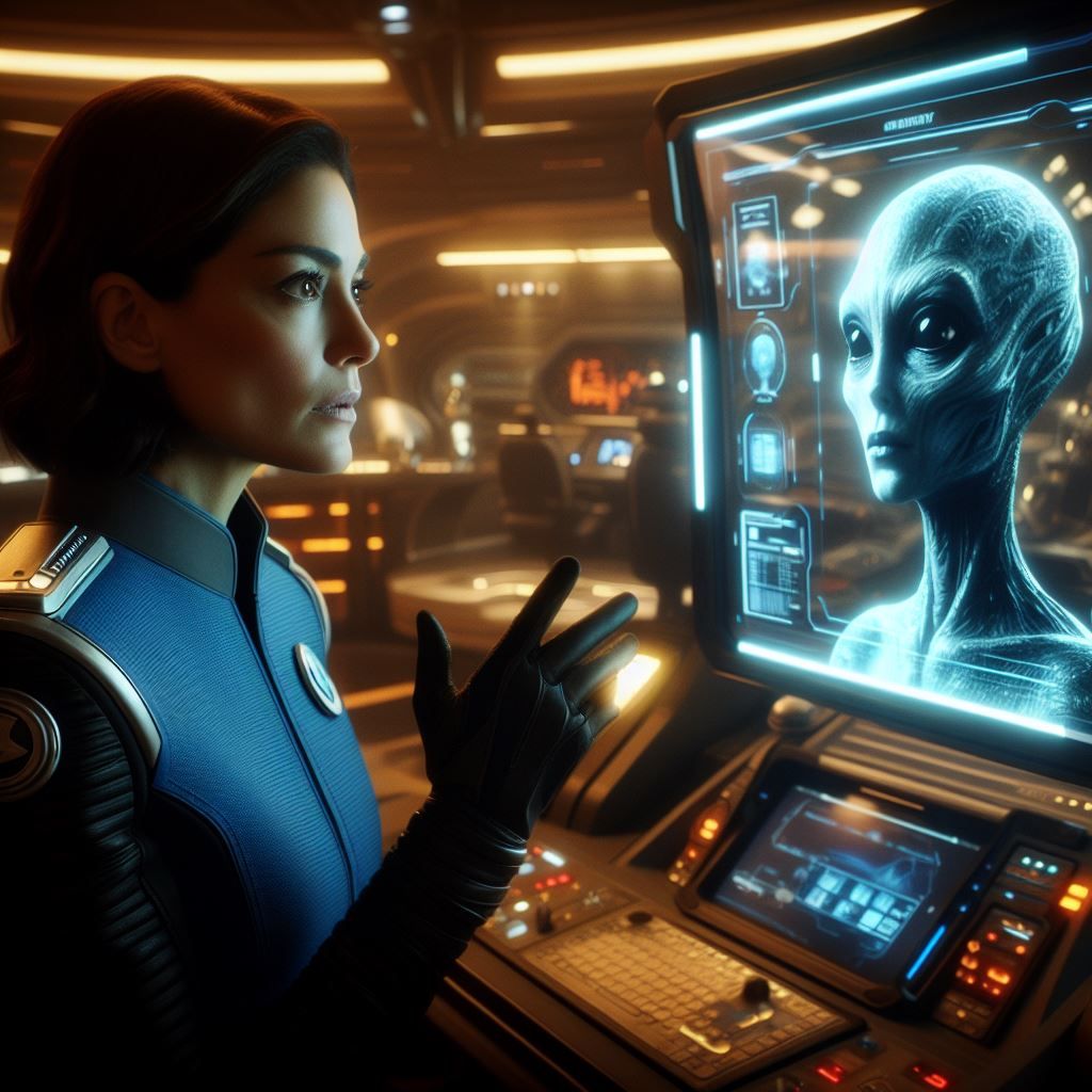 Commander Kelly on a call with an alien