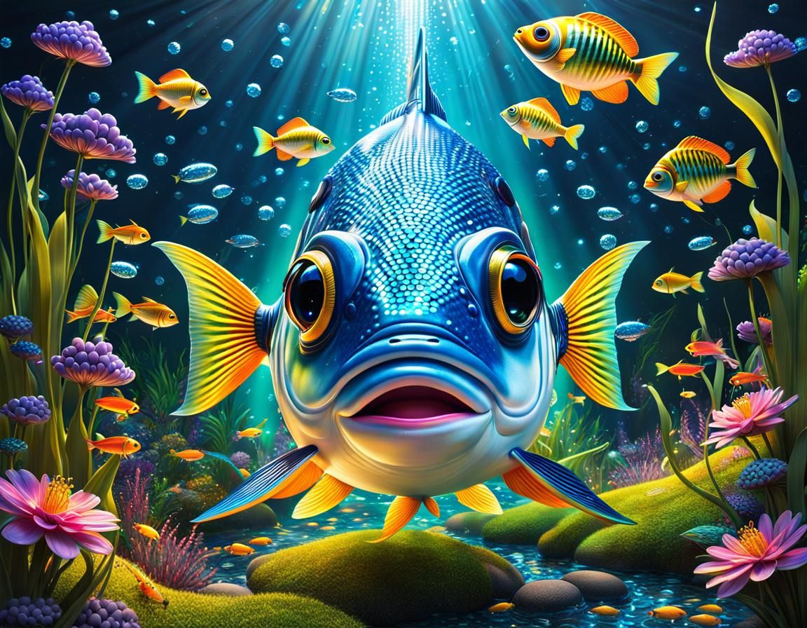 Hyperrealistic Folk Art Landscape with Magical Fireflies