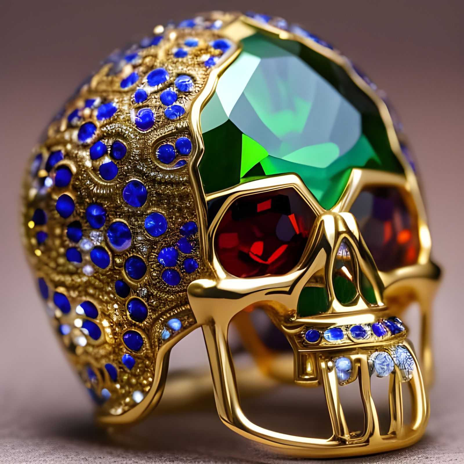close-up of a filigree highly intricate crystal skull, sophi...