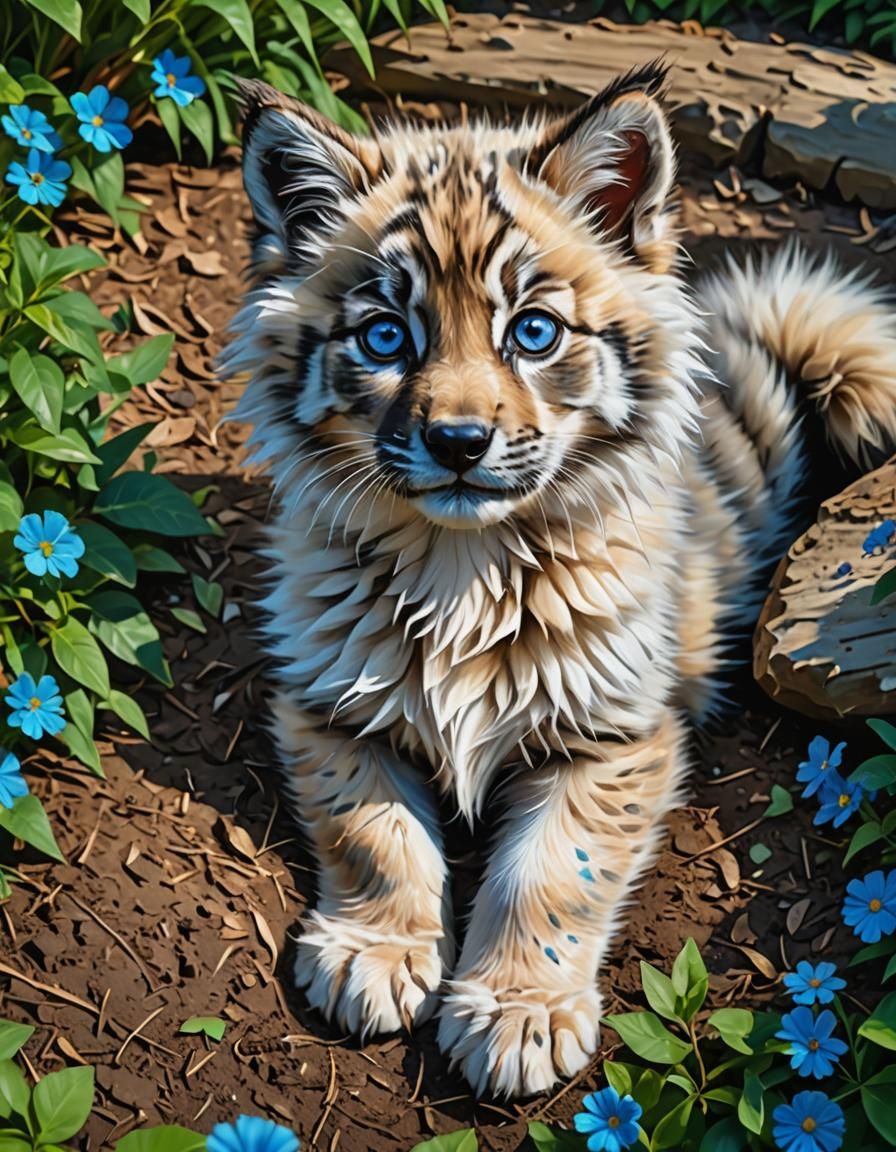 an adorable cute ragdoll wolf-tiger cub