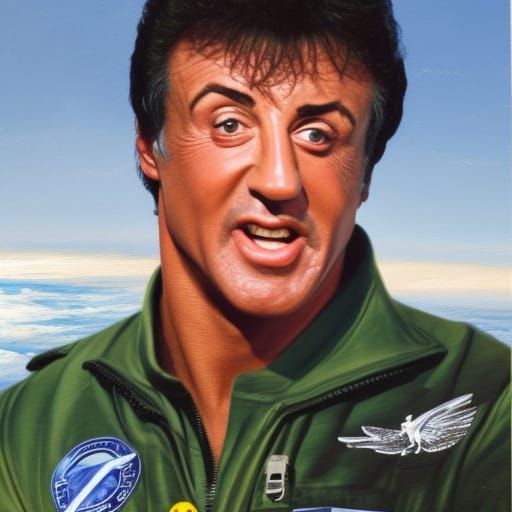 Sylvester Stallone age 25 inside the cockpit of a f35 fighte...