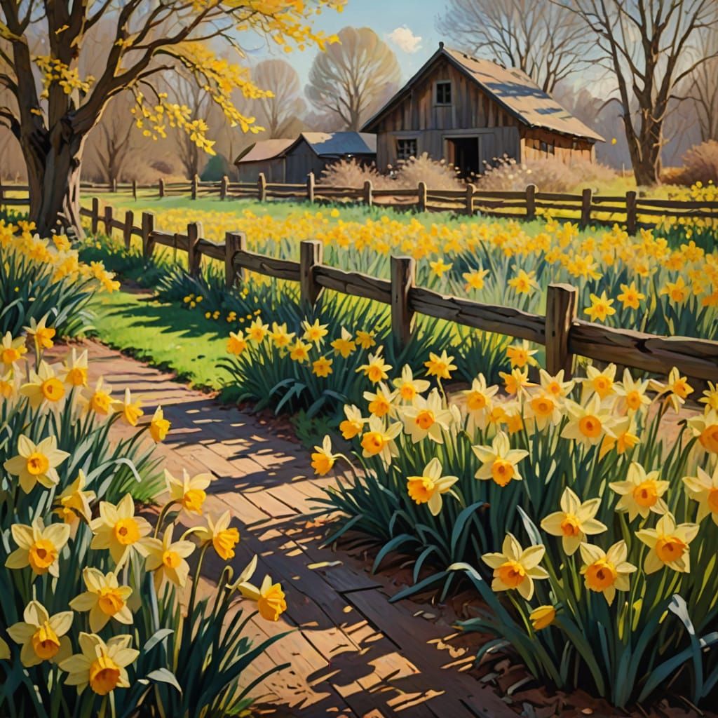 daffodils and wooden fences  by @Ithil