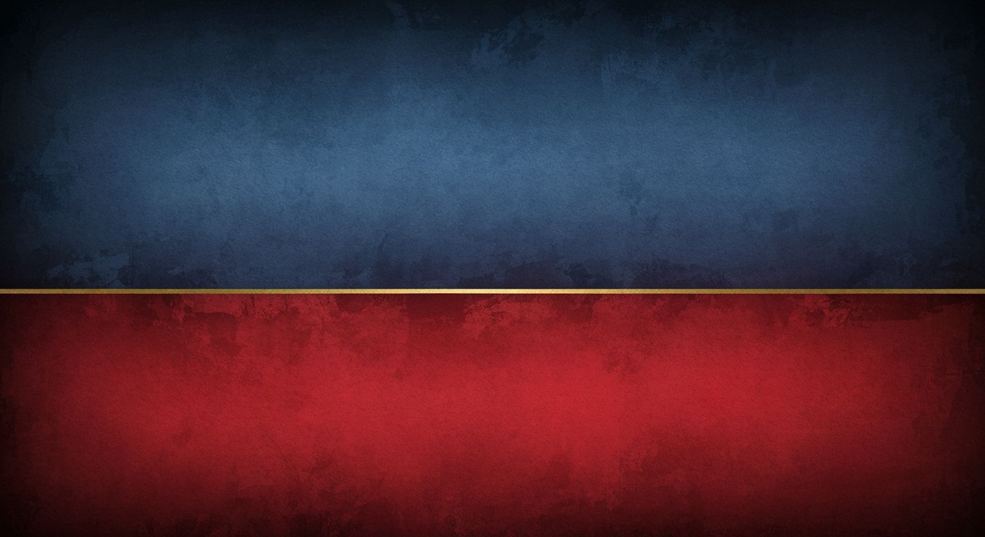  A textured abstract background is divided horizontally by a thin gold line, with the upper half in deep blue hues and the lower half in ric...