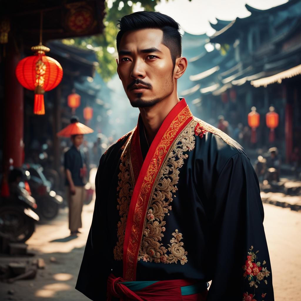 Vietnamese Man in Áo Dài: Hyperrealistic Concept Art