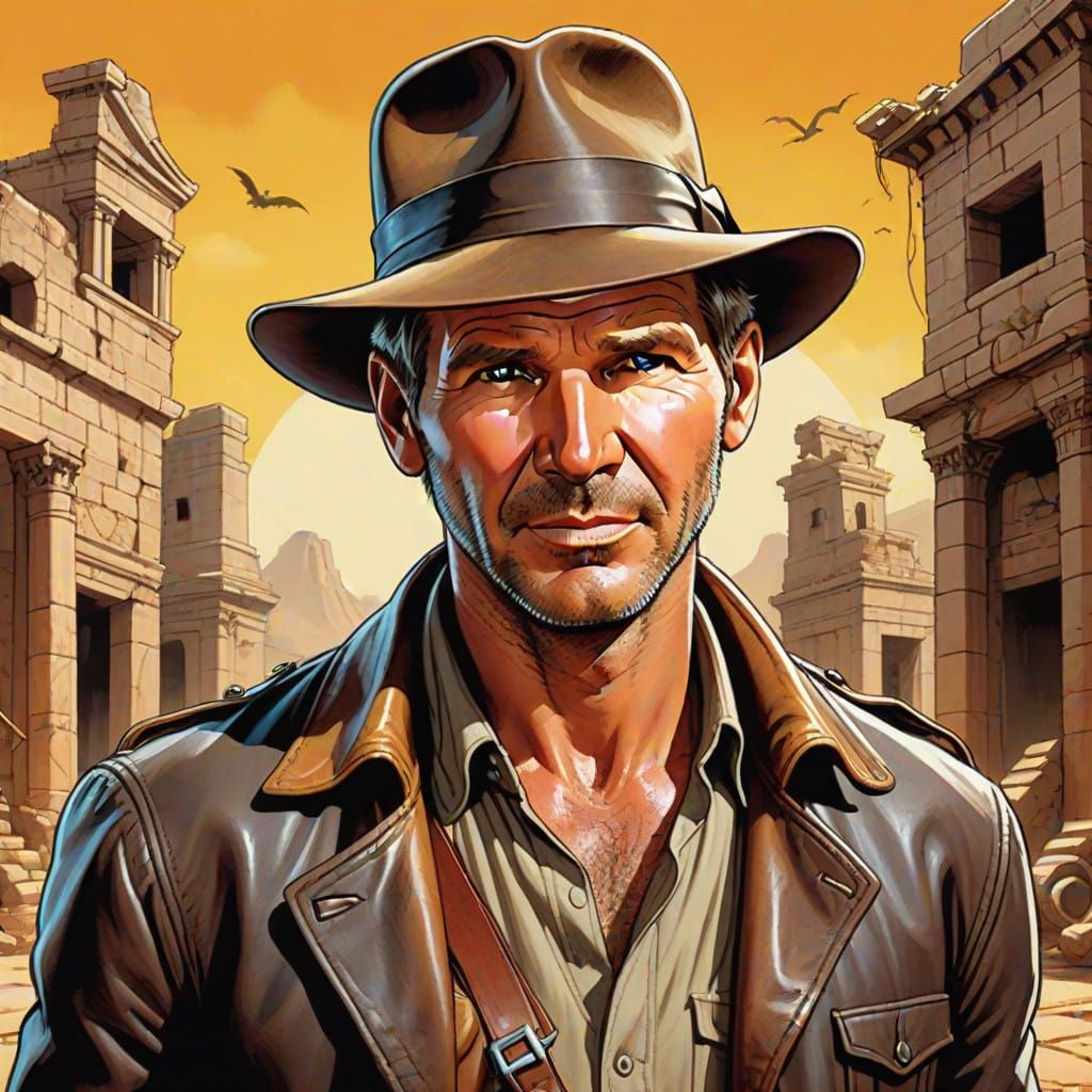 Indiana Jones in Exaggerated Caricature Style
