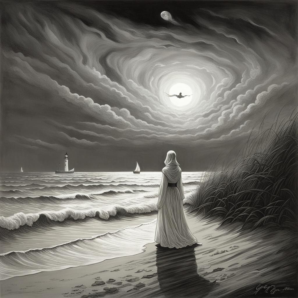 Lady in white haunting Cape Cod shoreline