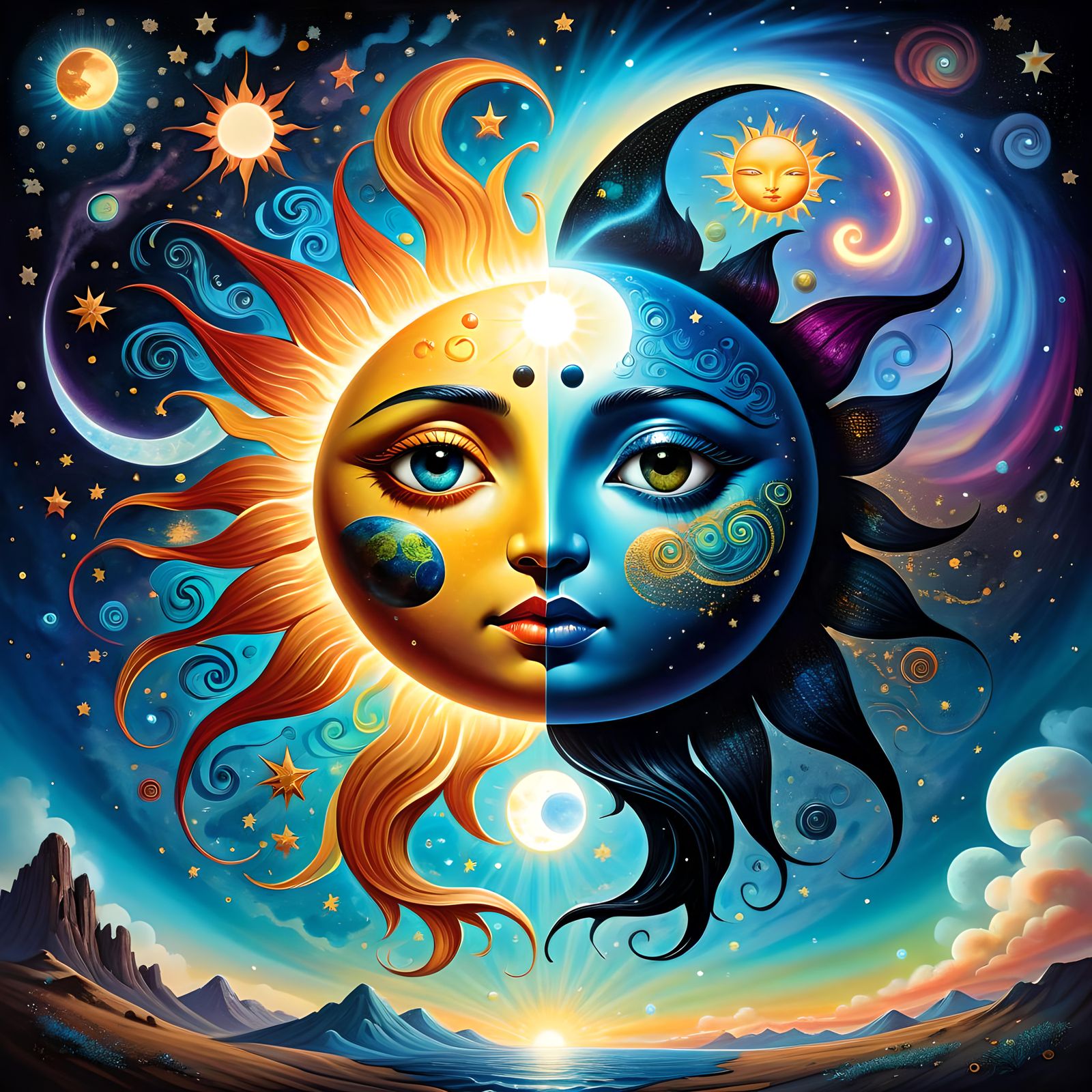 Yin and yang Esao Andrews and Chris Dyer pop surrealism style, sun ...