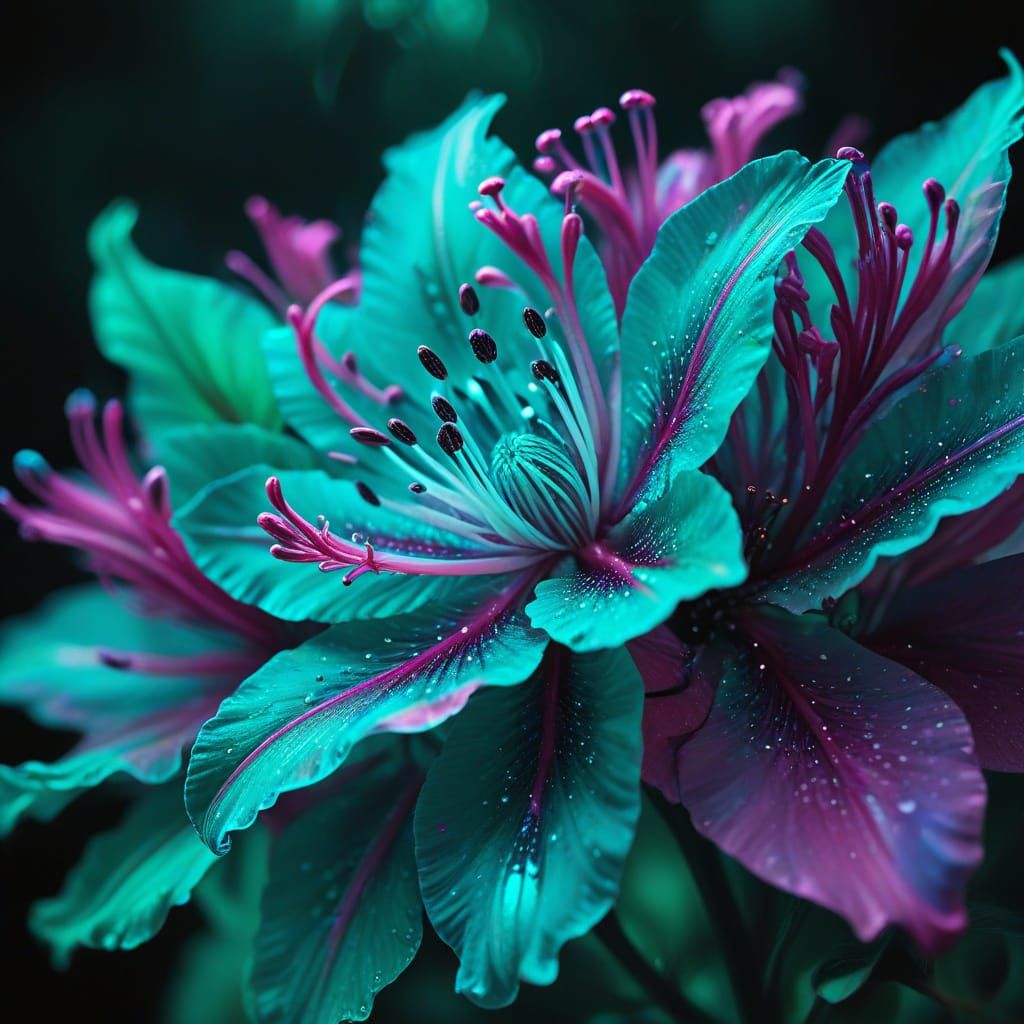 Surreal Alien Flowers with Glowing Petals