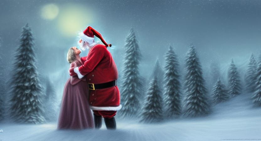 Santa kissing mommy under the mistletoe detailed matte painting ...