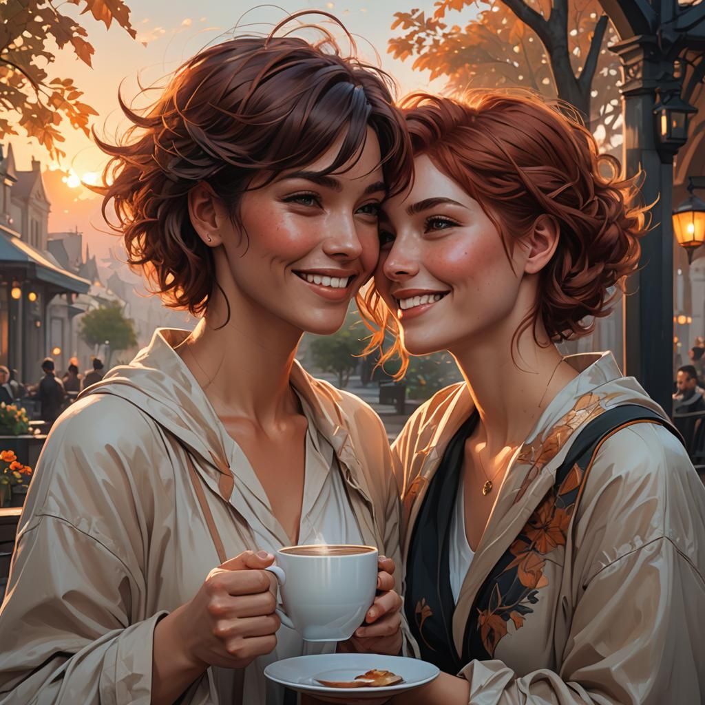 Couple Cuddling at Sunrise: Hyperdetailed Art Portrait