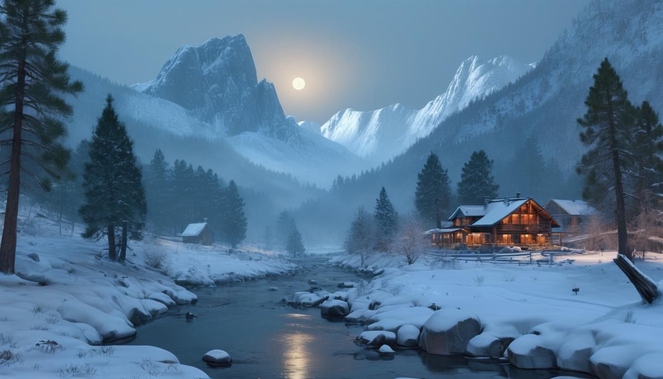 Scenic Winter Valley in the Evening (JuggernautXLv9)