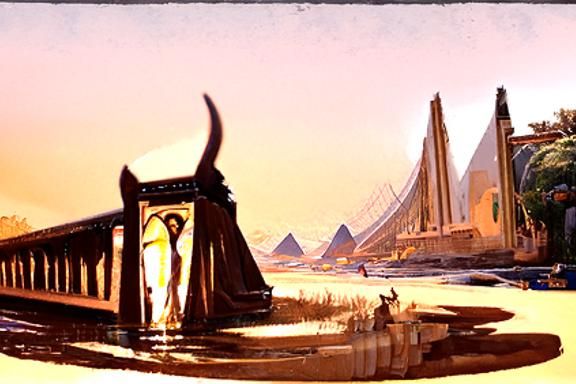 Anubis egyptian landscape river bridge sinister by Greg Rutk...
