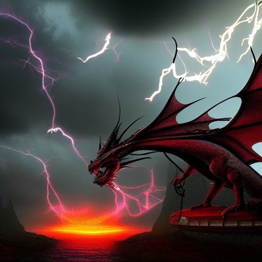 Dragon falling through a lightning storm 8K resolution HDR h...