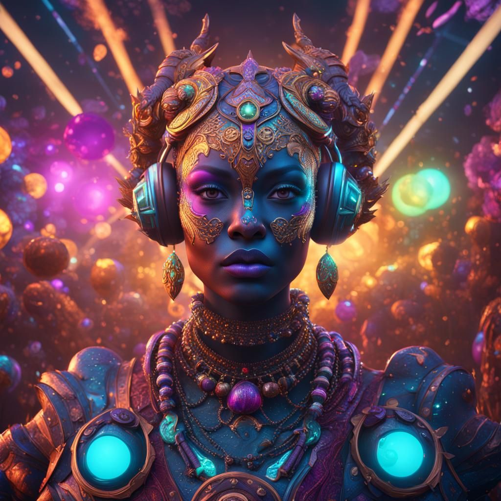 Rave Goddess of EDM with BASSFACE in Detailed Painting