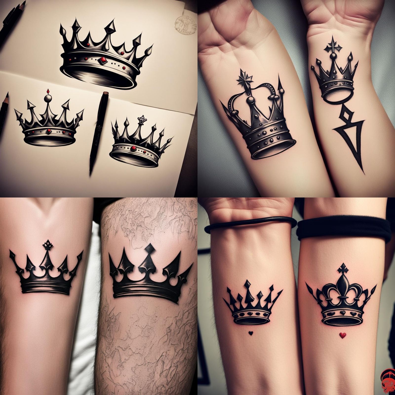 Simple king and queen crown tattoo idea for couples