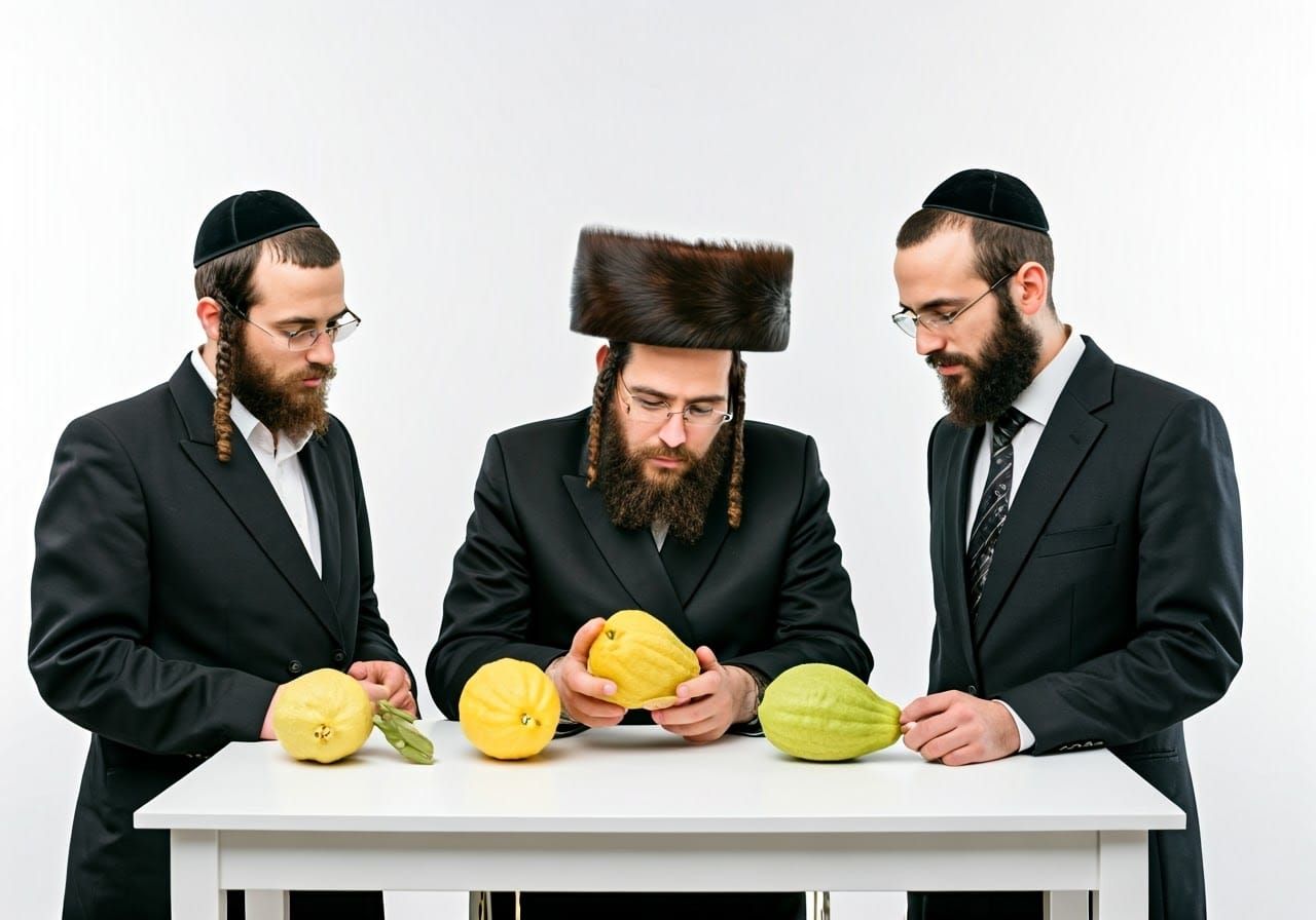 Ultra-Orthodox Jews Examining Etrogs