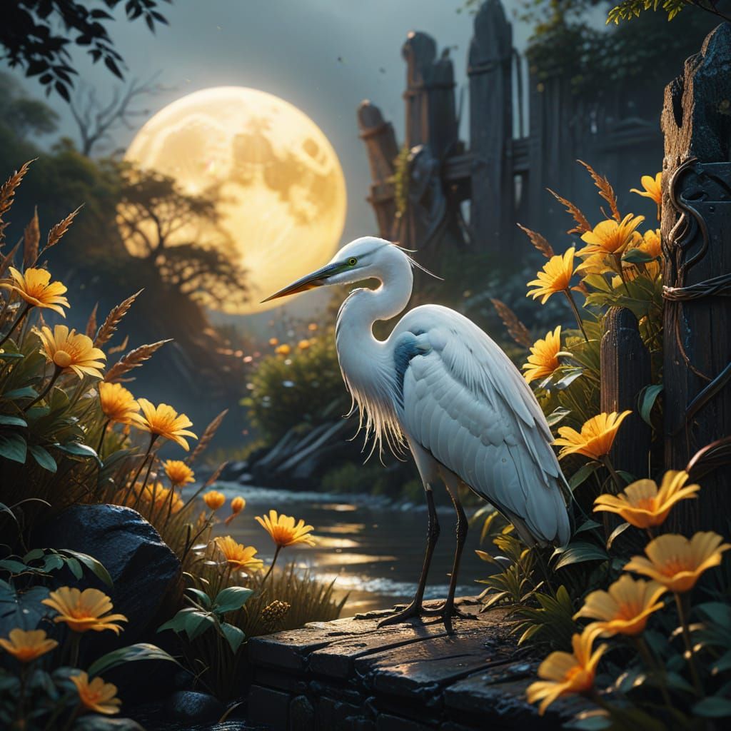 white Heron  by @Margot