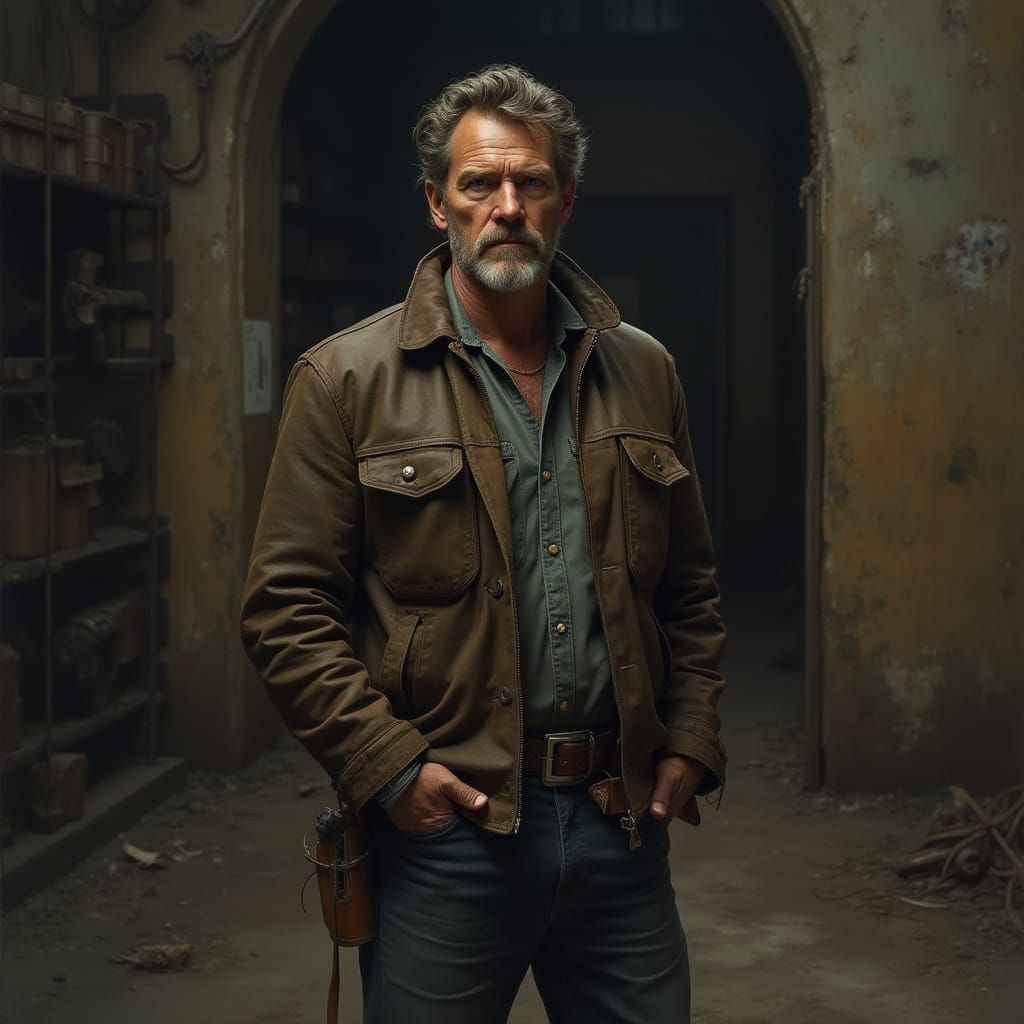 Gritty Realist Portrait of a Weathered Man in Industrial Dec...