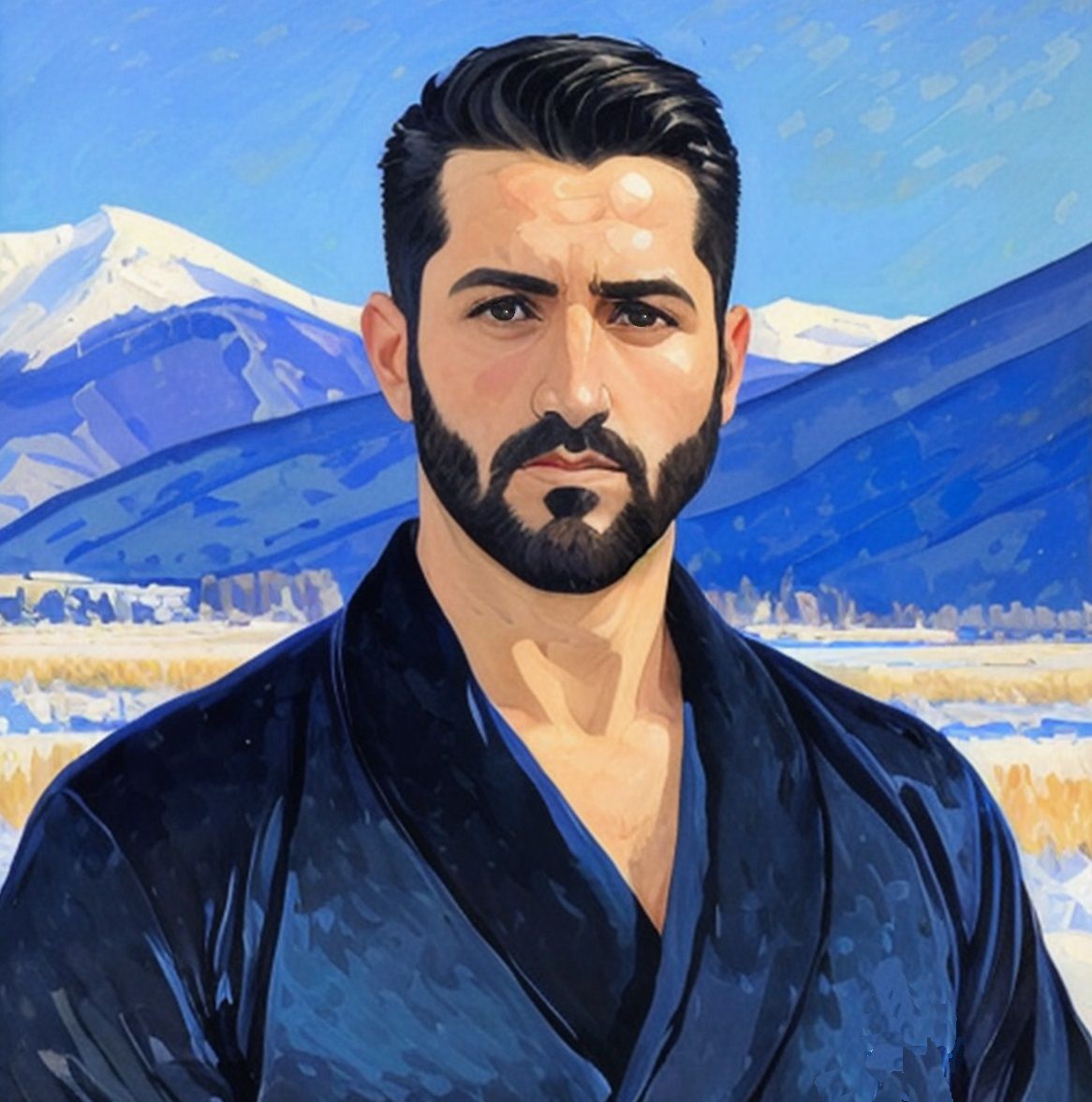 Oil painting. Portrait of a handsome man with   black  hair ...