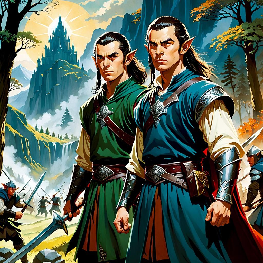 Elladan and Elrohir, Elrond's twin sons, leading a battle - AI ...