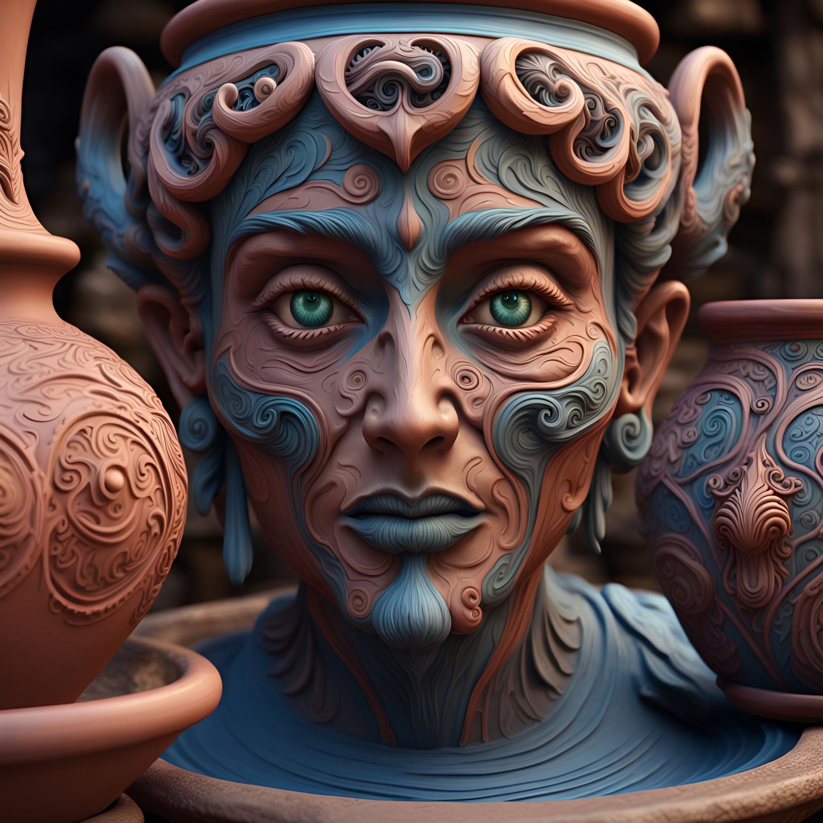 Eccentric clay pottery AI Generated Artwork NightCafe Creator