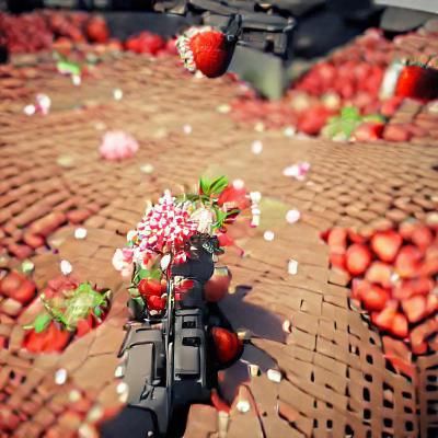 machinegun made of flowers shooting strawberries Unreal Engi...