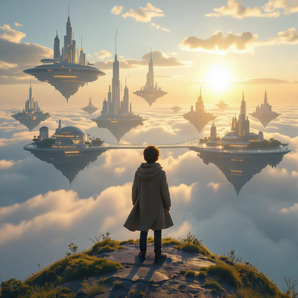 Hyperrealistic Futuristic City on Floating Islands